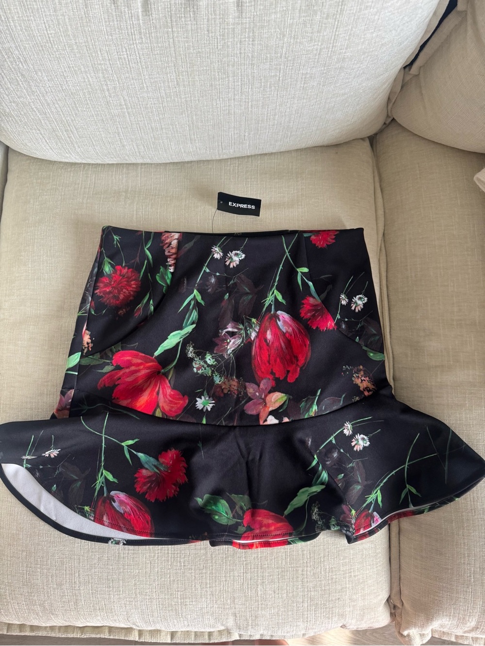 Express Black Skirt with Red Floral Print